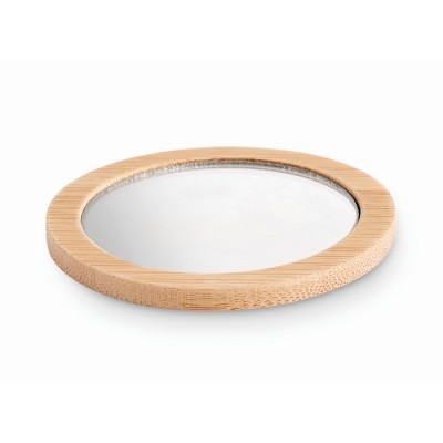 Espejo de maquillaje redondo de madera de bambú